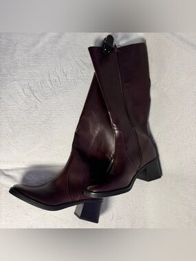 Faux Leather Tall Burgundy Red Boots, Side Zip, Womens Sz 10, New With Tags